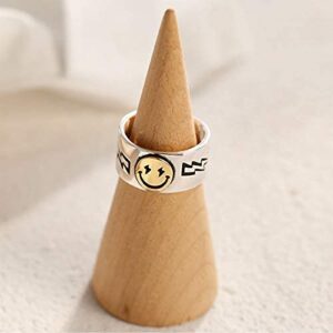 Woent Statement Smiling Face Rings Vintage Band Adjustable Bands Smiley Wide Rings Jewelry for Women (Gold)