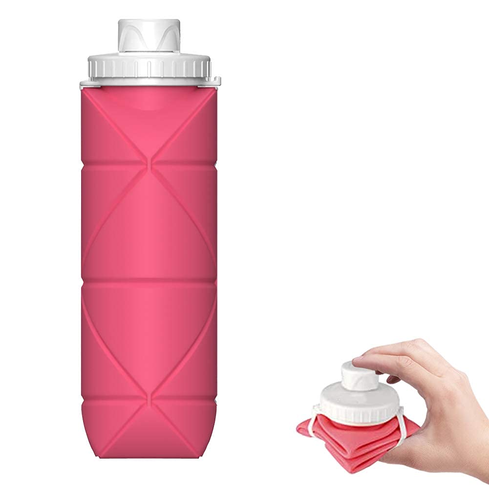 SPECIAL MADE Collapsible Water Bottles Cups Leakproof Valve Reusable BPA Free Silicone Foldable Travel Water Bottle Cup for Gym Camping Hiking Travel Sports Lightweight Durable (pink)