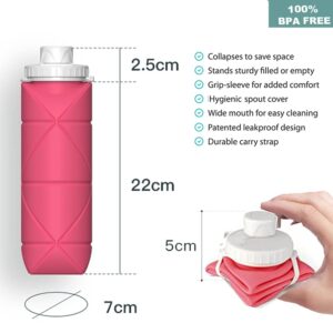 SPECIAL MADE Collapsible Water Bottles Cups Leakproof Valve Reusable BPA Free Silicone Foldable Travel Water Bottle Cup for Gym Camping Hiking Travel Sports Lightweight Durable (pink)