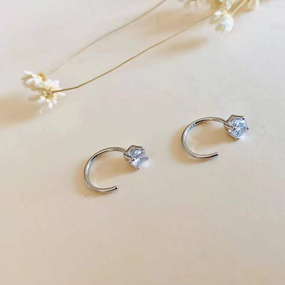 Small Huggie Hoop Earrings, Half Hoops CZ Cubic Zirconia Rhinestone White Gold Plated Sterling Silver Hoop Earrings for Women Gift