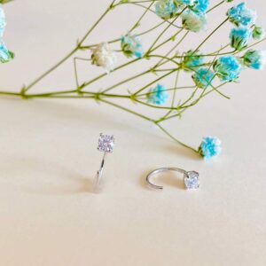 Small Huggie Hoop Earrings, Half Hoops CZ Cubic Zirconia Rhinestone White Gold Plated Sterling Silver Hoop Earrings for Women Gift