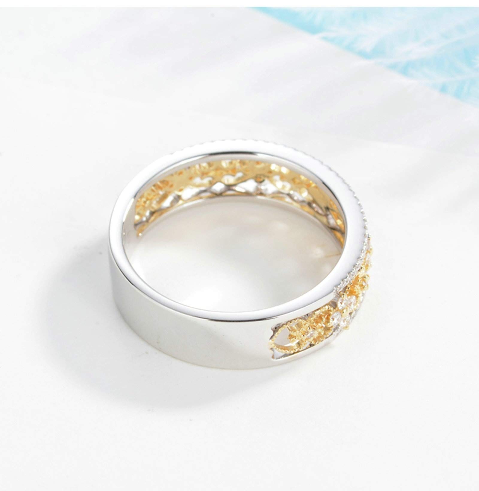 KnBoB Women Hollow Flowers Round Shape 0.31ct Diamond Ring 18K Gold Promise Wedding Engagement Bridal Anniversary Ring Size 4