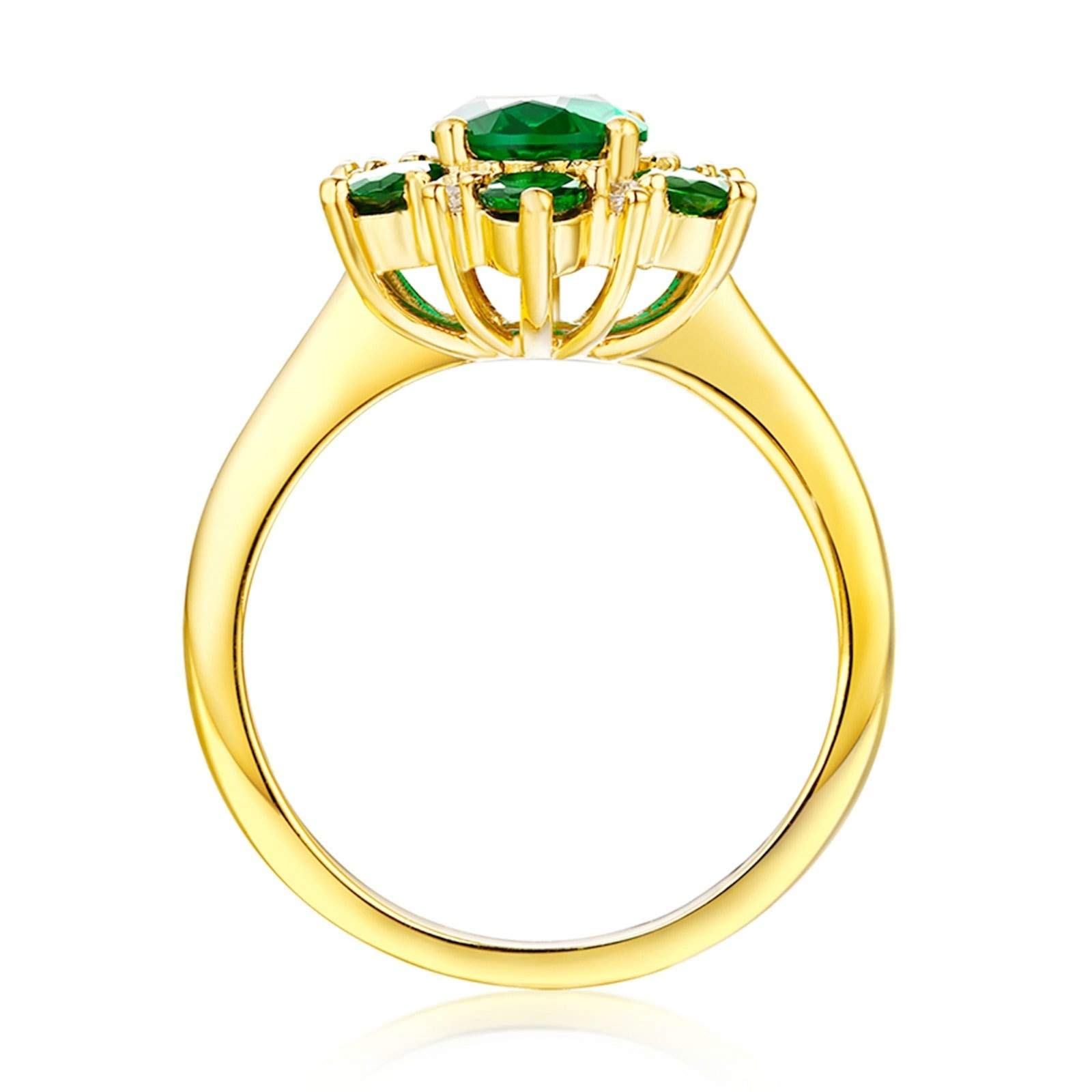 KnBoB Women Flowers Oval Shape 1.67ct Emerald Ring 18K Yellow Gold Promise Wedding Engagement Bridal Anniversary Ring Size 10.5