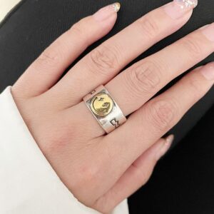 Woent Statement Smiling Face Rings Vintage Band Adjustable Bands Smiley Wide Rings Jewelry for Women (Gold)