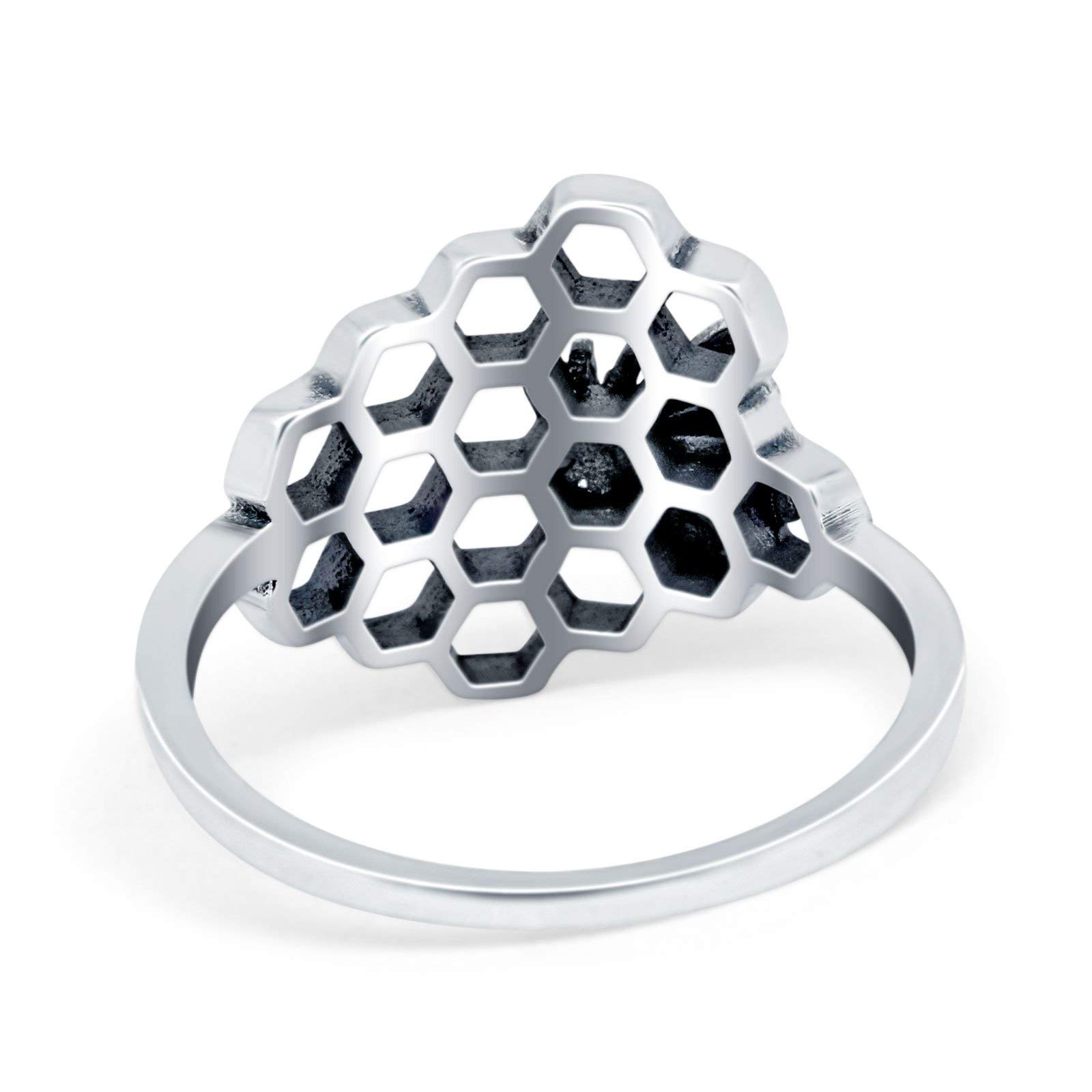 Blue Apple Co. Sterling Silver Size-9 Bee and Honeycomb Ring Band Oxidized 925 Sterling Silver