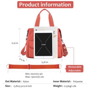 Women Utility Tote Bag Teacher Purses and Handbags for Nurses Waterproof Nylon Multi Pocket Shoulder Bags Work Bag Tote (Orange) Large