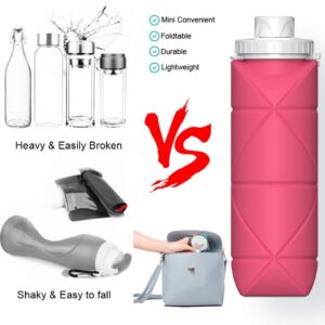 SPECIAL MADE Collapsible Water Bottles Cups Leakproof Valve Reusable BPA Free Silicone Foldable Travel Water Bottle Cup for Gym Camping Hiking Travel Sports Lightweight Durable (pink)