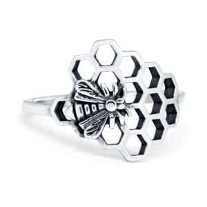 blue apple co. sterling silver size-9 bee and honeycomb ring band oxidized 925 sterling silver