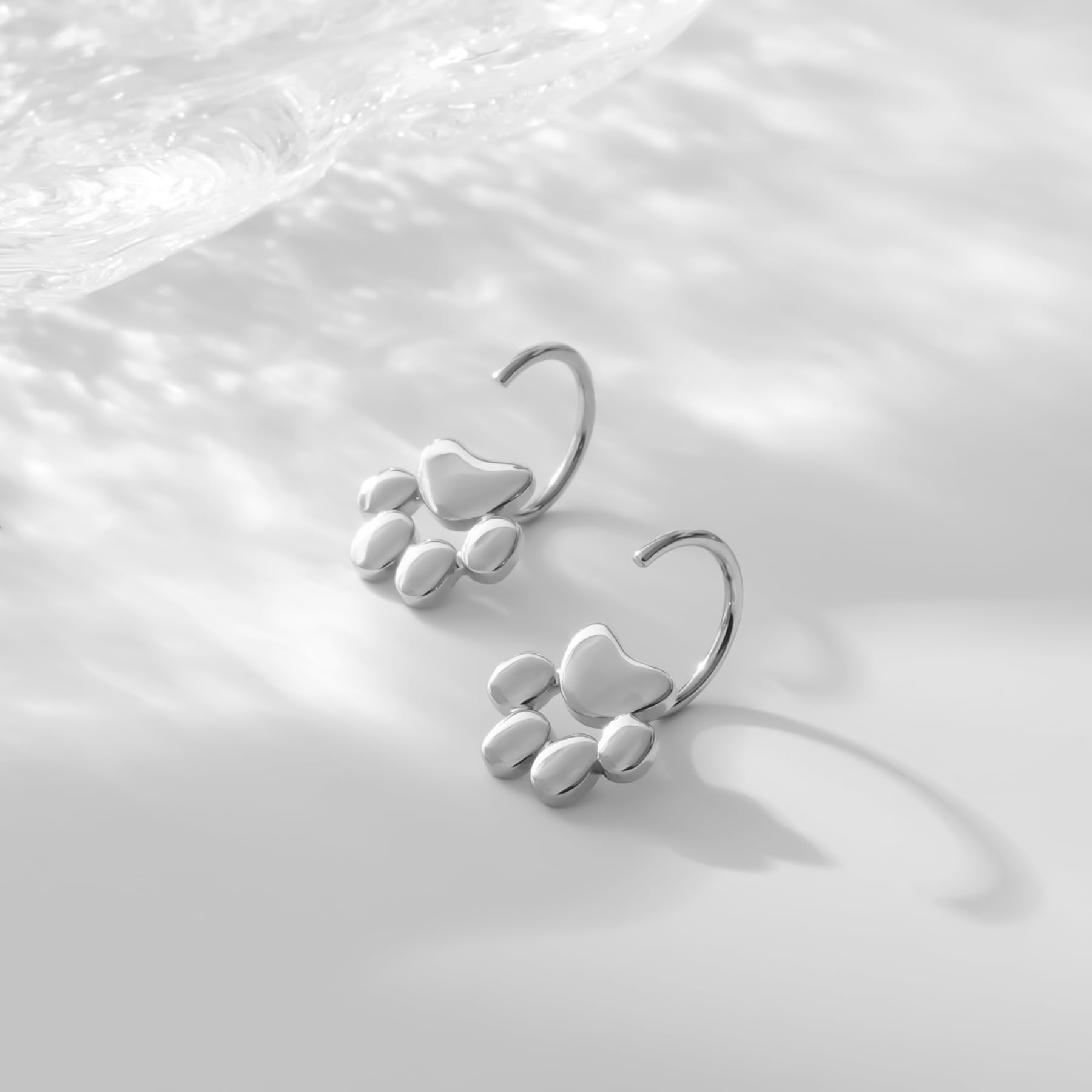 925 Sterling Silver Paw Print Earrings Half Hoop Earrings Puppy Cat Paw Ear Huggie Hoop for Women Open Hoop Earrings