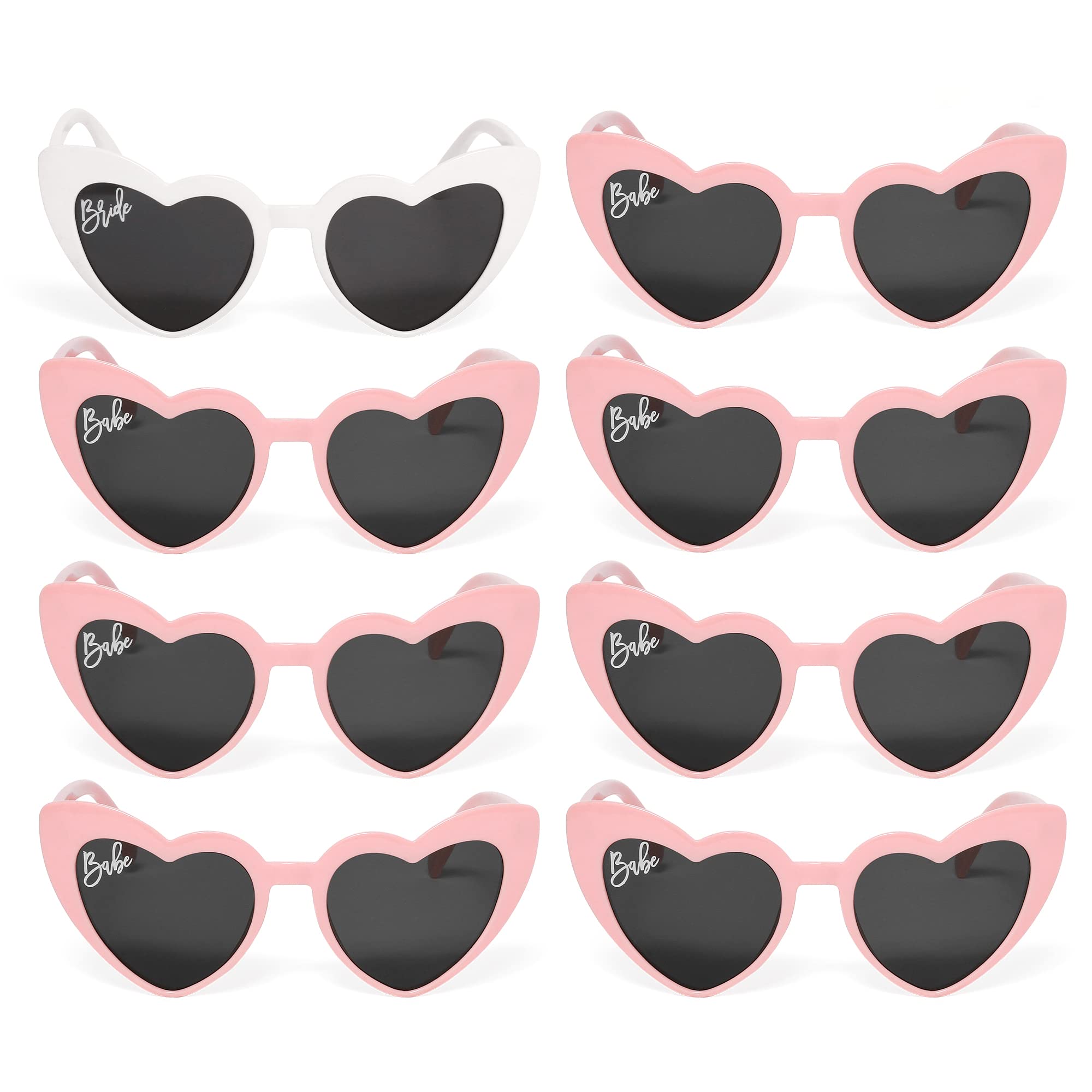 Effortless Events 8-Pack Bride Sunglasses, Bridesmaid Sunglasses, White & Pink