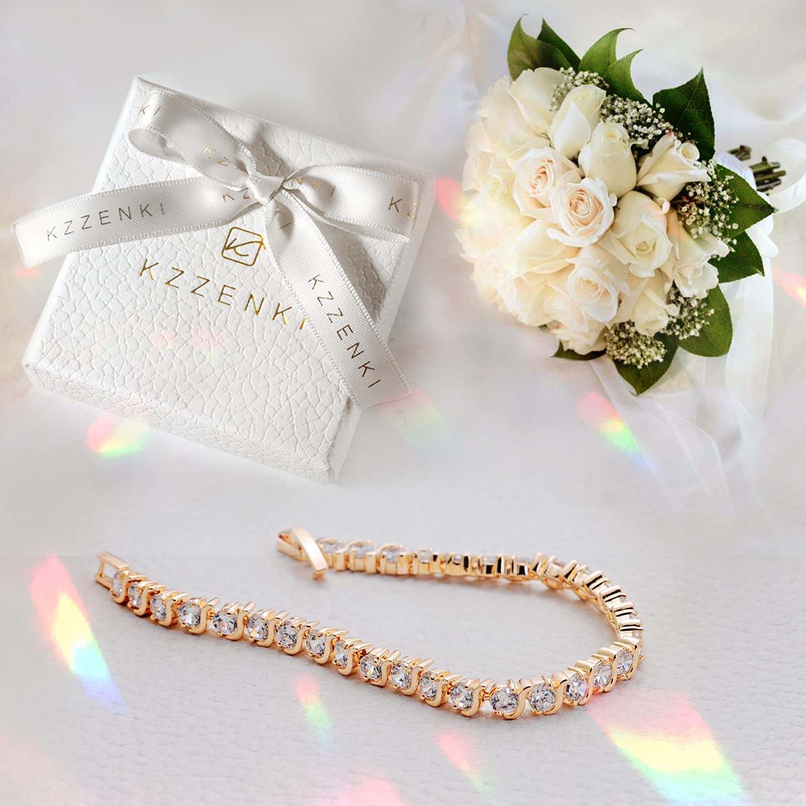 KZZENKI Mothers Day Gifts Gold Tennis Bracelets for Women Gold Bracelet 14K Plated Cubic Zirconia Bracelets for Women, Wedding Bracelets for Brides