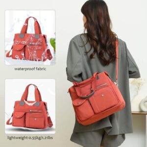 Women Utility Tote Bag Teacher Purses and Handbags for Nurses Waterproof Nylon Multi Pocket Shoulder Bags Work Bag Tote (Orange) Large