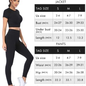 PINKSAVIOR Workout Sets for Women Two Piece Outfits Seamless High Waist Leggings Yoga Crop Tops Athletic Sports Gym Sets(P005M-Black