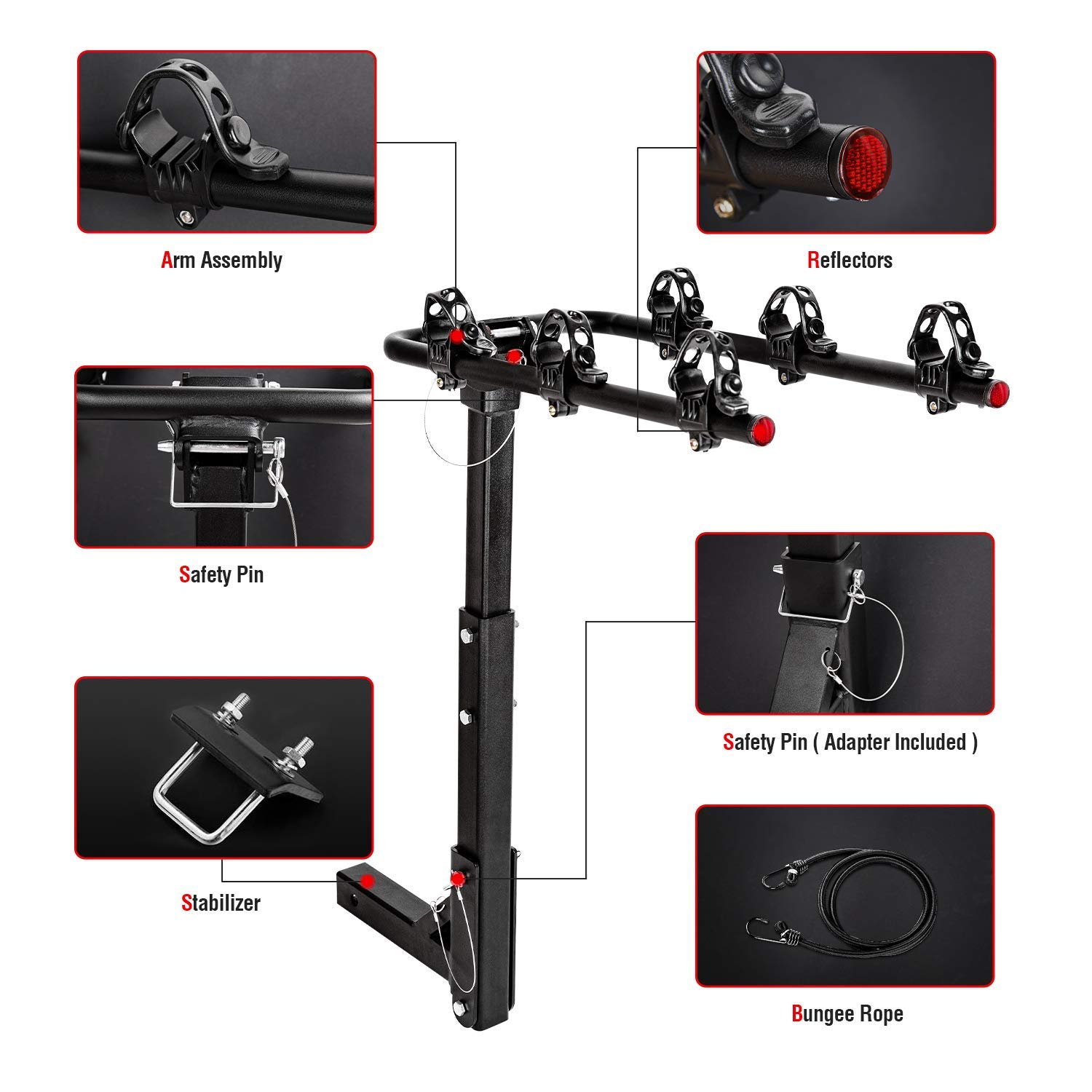 AA Products 3 Bike Rack Platform Hitch Mount Rack Foldable Bicycle Rack for Cars, Trucks, SUV's and Minivans, Fits 2'' Hitch Receiver