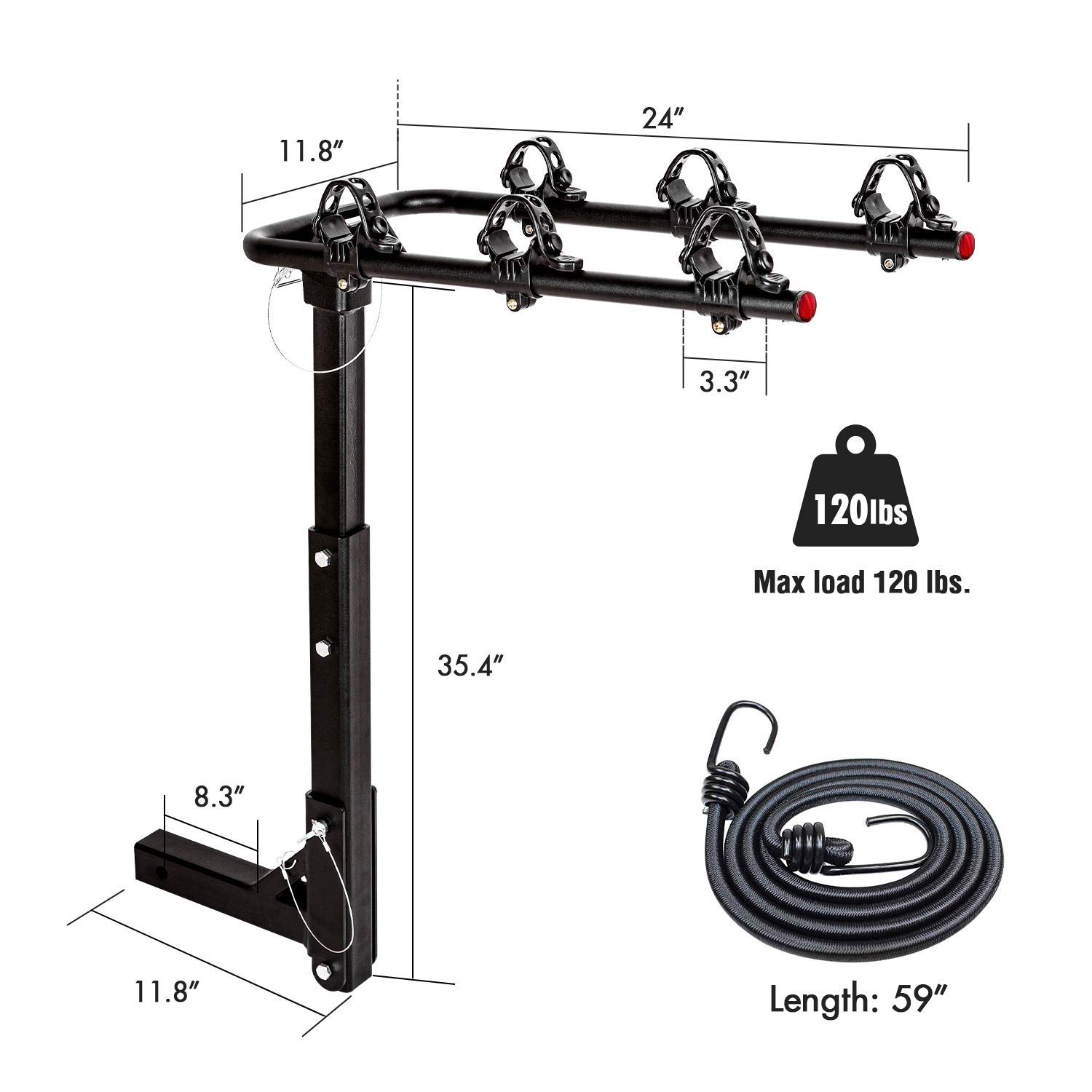 AA Products 3 Bike Rack Platform Hitch Mount Rack Foldable Bicycle Rack for Cars, Trucks, SUV's and Minivans, Fits 2'' Hitch Receiver