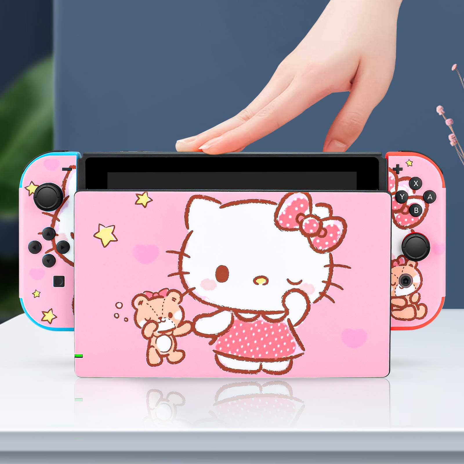 DLseego Switch Skin Sticker Pretty Pattern Full Wrap Skin Protective Film Sticker Design for Switch-Pink Cat