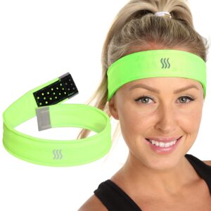 saaka fully adjustable headband for men and women. lightweight, moisture wicking sweatband for running, sports, workout, cross training, yoga & exercise. (neon green, small)