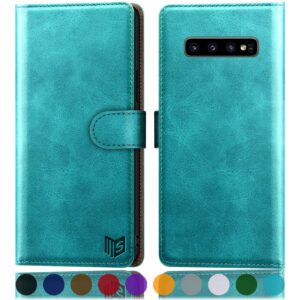 SUANPOT for Samsung Galaxy S10+ /S10 Plus 6.4 (Not Fit S10,S10e) Leather Wallet case with RFID Blocking Credit Card Holder, Flip Folio Book Phone Cover Shockproof case Wallet Pocket Blue Green