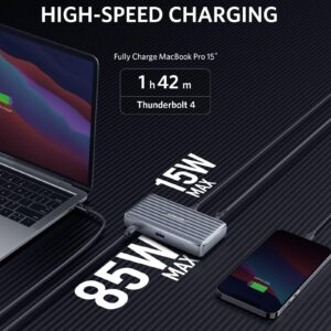 Anker PowerExpand 5-in-1 Thunderbolt 4 Mini Dock, Max 85W Charging for Laptop, Max 15W Charging for Phone, Single 8K@30Hz or Dual 4K@60Hz Display, USB 3.1 Gen 2 Port, for MacBook Pro/Air, and More