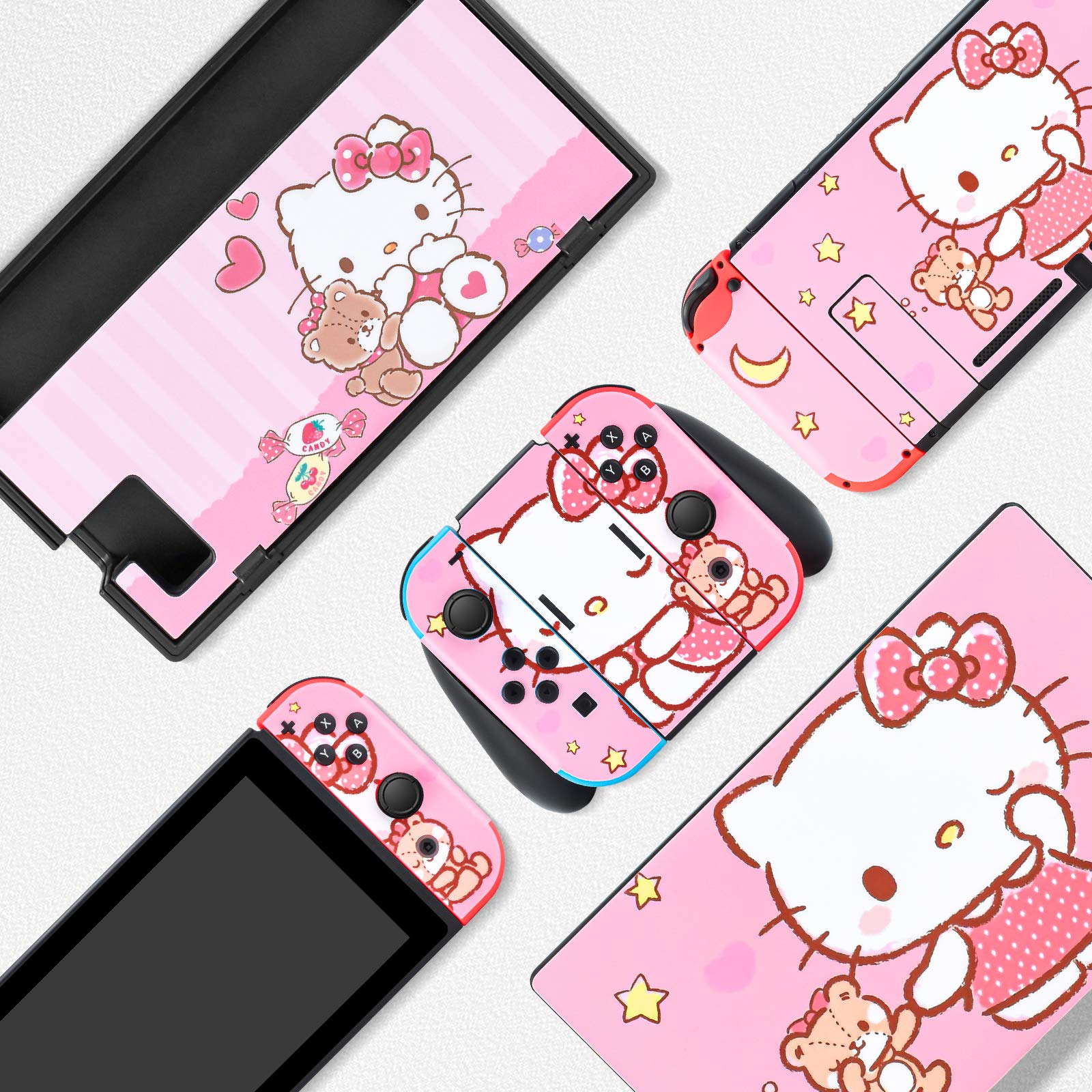 DLseego Switch Skin Sticker Pretty Pattern Full Wrap Skin Protective Film Sticker Design for Switch-Pink Cat