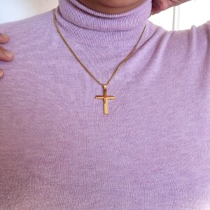 RIVETING JEWELRY 18K Gold Chain Style 3MM Necklace Cross Pendant strong Solid Clasp for Women, Girls, grandma, Teens Thin for Charms Miami Cuban Link Diamond Cut Religious (24)