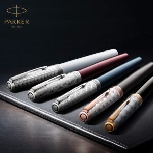 PARKER Sonnet Fountain Pen | Premium Metal and Blue Satin Finish with Chrome Trim | Fine 18k Gold Nib with Black Ink Cartridge | Gift Box