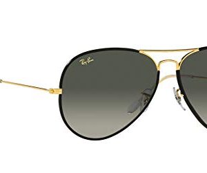 Ray-Ban RB3025JM Classic Full Color Metal Aviator Sunglasses, Black On Legend Gold/Grey Gradient, 58 mm