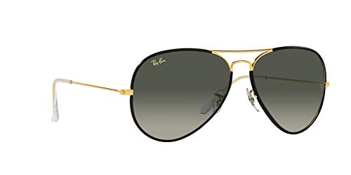 Ray-Ban RB3025JM Classic Full Color Metal Aviator Sunglasses, Black On Legend Gold/Grey Gradient, 58 mm