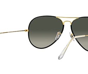 Ray-Ban RB3025JM Classic Full Color Metal Aviator Sunglasses, Black On Legend Gold/Grey Gradient, 58 mm