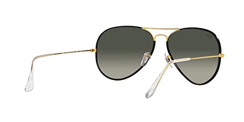 Ray-Ban RB3025JM Classic Full Color Metal Aviator Sunglasses, Black On Legend Gold/Grey Gradient, 58 mm