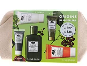 Origins Best Sellers Set for Women - 5 Pc 1oz Checks Face Wash, 3.8oz Lotion, 0.5oz Clear Charcoal Face Mask,1.62oz Serum, 1.69oz Moisturizer