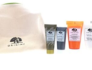 Origins Best Sellers Set for Women - 5 Pc 1oz Checks Face Wash, 3.8oz Lotion, 0.5oz Clear Charcoal Face Mask,1.62oz Serum, 1.69oz Moisturizer