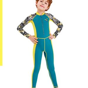 Boys and Girls Full Body Swimsuit One-Piece Long Sleeved Sun Protection Rash Guard Diving Suits Outdoor Quick-Drying Swimwear UPF 50+(Green-B,XL)