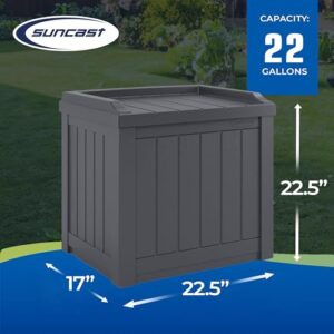 Suncast 22 Gallon Indoor or Outdoor Backyard Patio Small Durable Plastic Storage Deck Box with Attractive Bench Seat and Reinforced Lid, Cyberspace