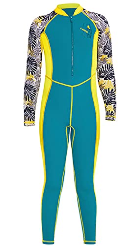 Boys and Girls Full Body Swimsuit One-Piece Long Sleeved Sun Protection Rash Guard Diving Suits Outdoor Quick-Drying Swimwear UPF 50+(Green-B,XL)