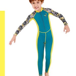 Boys and Girls Full Body Swimsuit One-Piece Long Sleeved Sun Protection Rash Guard Diving Suits Outdoor Quick-Drying Swimwear UPF 50+(Green-B,XL)