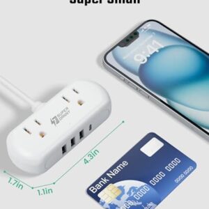 Power Strip with USB, SUPERDANNY Mini Surge Protector with 2 Wide-Spaced Outlets, 3 USB-A 1 USB-C, 5 Ft Extension Cord, Flat Plug, Compact Size Desktop Charging Station Travel, Home, Office, White