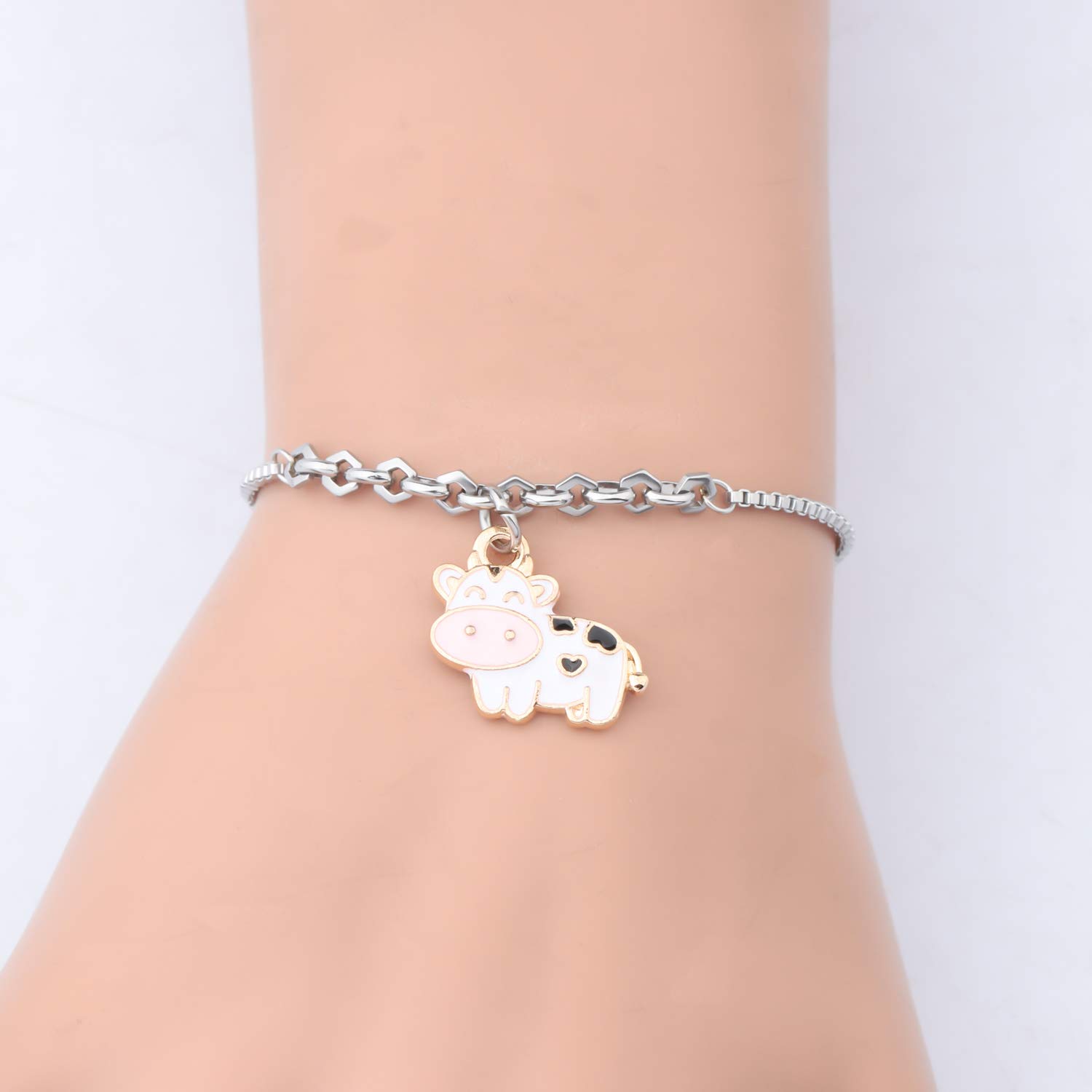 PLITI Cow Gifts Cow Lover Jewelry Cow Mom Gifts Cow Themed Gifts Cow Owner Gifts Pet Pygmy Cows Gift Cow Bracelet For Best Friend Family (Cow bracelet)