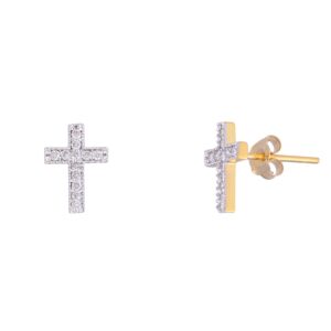 shweta creations 14k yellow gold 0.12 cttw. natural diamond cross stud earrings (g-h color, si1-si2 clarity) fine jewelry for women gifts