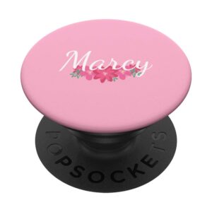 Marcy - Floral Pink Personalized First Name PopSockets PopGrip: Swappable Grip for Phones & Tablets