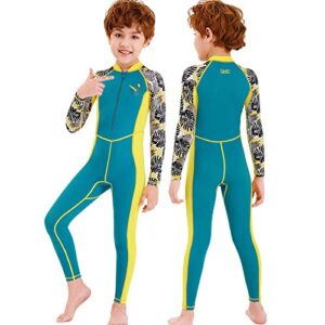 Boys and Girls Full Body Swimsuit One-Piece Long Sleeved Sun Protection Rash Guard Diving Suits Outdoor Quick-Drying Swimwear UPF 50+(Green-B,XL)