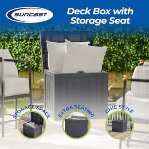 Suncast 22 Gallon Indoor or Outdoor Backyard Patio Small Durable Plastic Storage Deck Box with Attractive Bench Seat and Reinforced Lid, Cyberspace