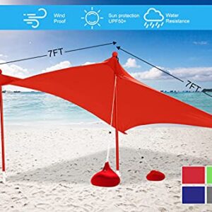 ABCCANOPY Beach Portable Sun Shelter for Beach, Camping Trips (7x7 FT, Red)