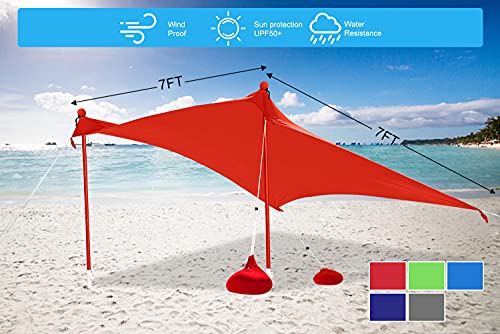 ABCCANOPY Beach Portable Sun Shelter for Beach, Camping Trips (7x7 FT, Red)