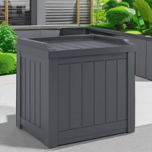 Suncast 22 Gallon Indoor or Outdoor Backyard Patio Small Durable Plastic Storage Deck Box with Attractive Bench Seat and Reinforced Lid, Cyberspace