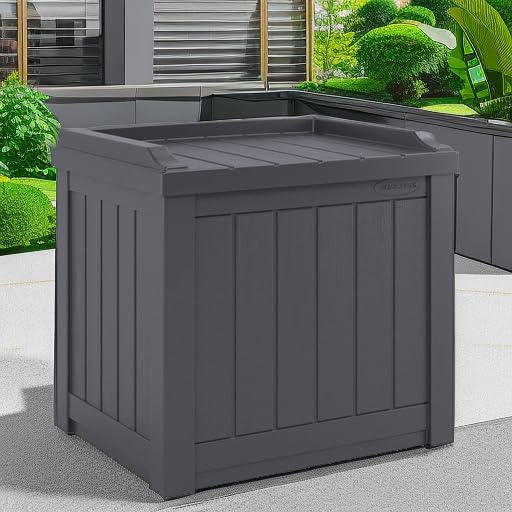 Suncast 22 Gallon Indoor or Outdoor Backyard Patio Small Durable Plastic Storage Deck Box with Attractive Bench Seat and Reinforced Lid, Cyberspace