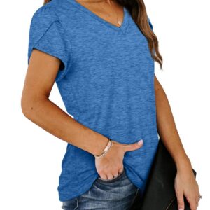 WIHOLL Womens Short Sleeve Tops Dressy Work Fit T Shirts Blue S