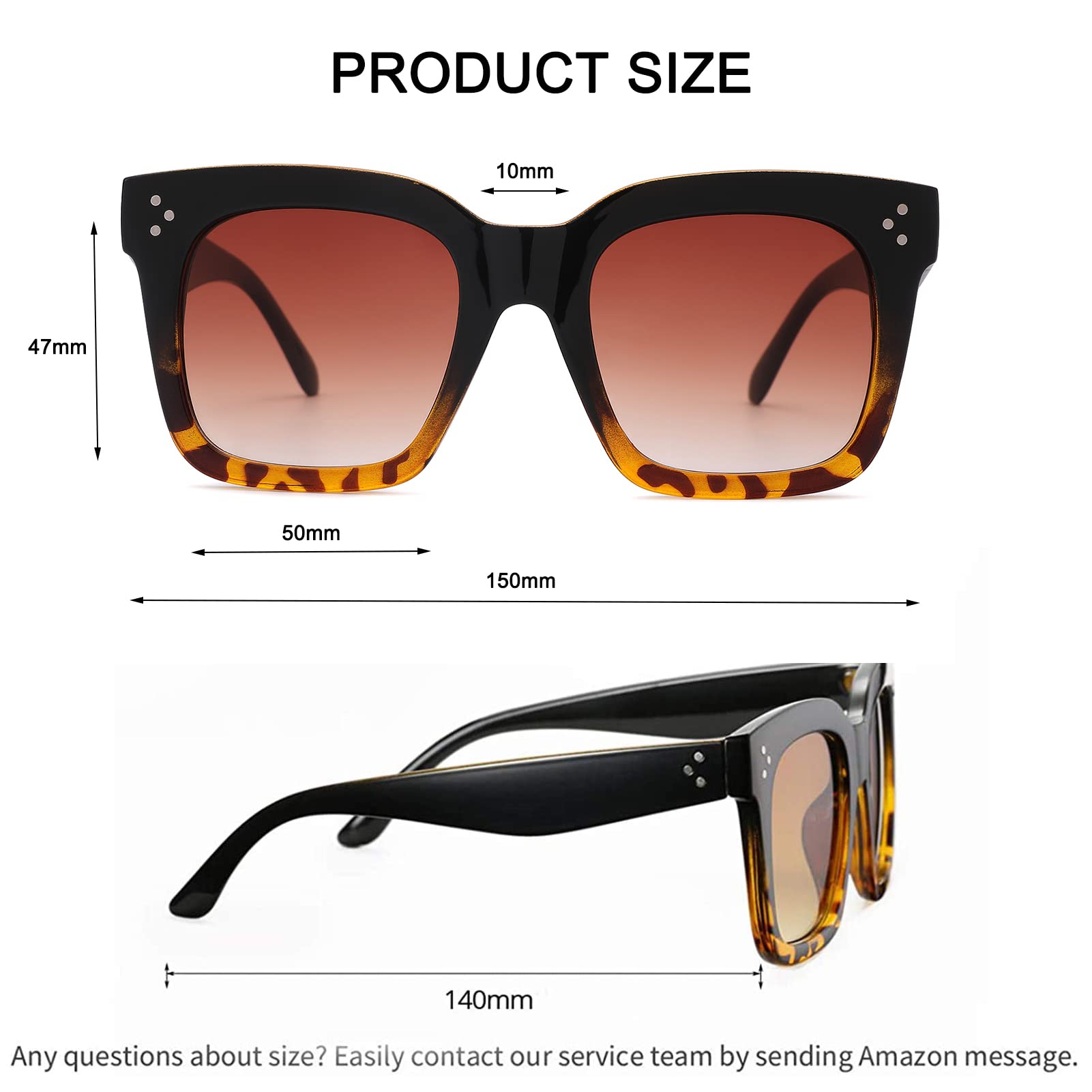 Bouryo Retro Oversized Square Sunglasses for Women Flat Lens Sun Glasses Gradient Shades UV400(Black+Black,Tortoise)