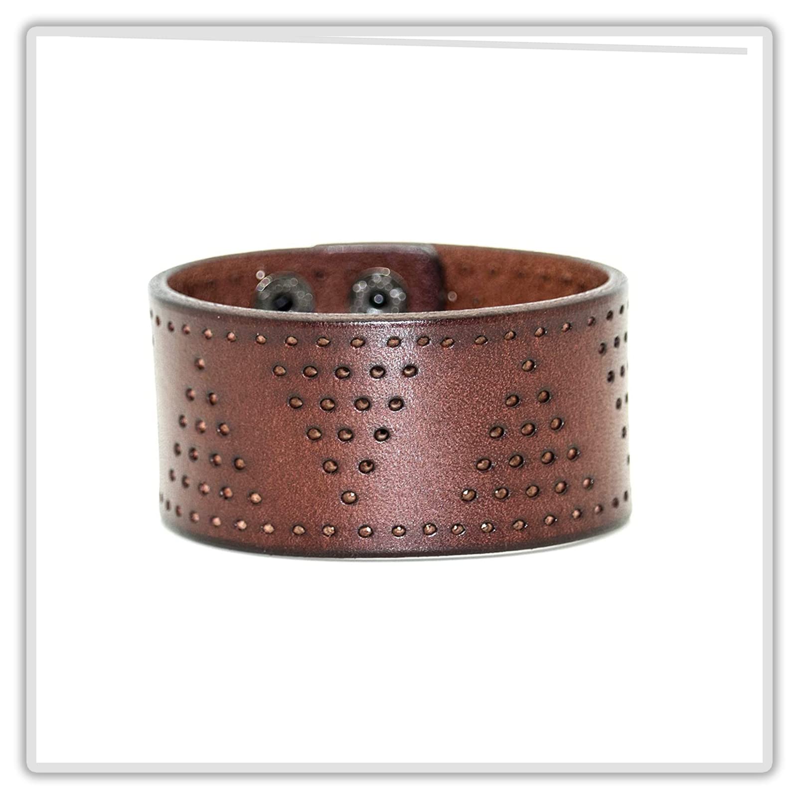 Mgutillart Punk Vintage Alloy Buckle Wristband Hollow Out Wide Leather Cuff Bracelet(Brown)