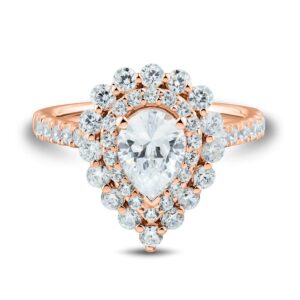 motiel engagement ring 10k 14k 18k gold ring pear-shaped moissanite ring with halo in yellow gold rose gold white gold (rose gold)